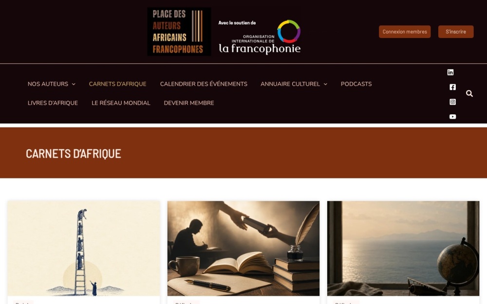 Capture du site Place des Auteurs Africains Francophones