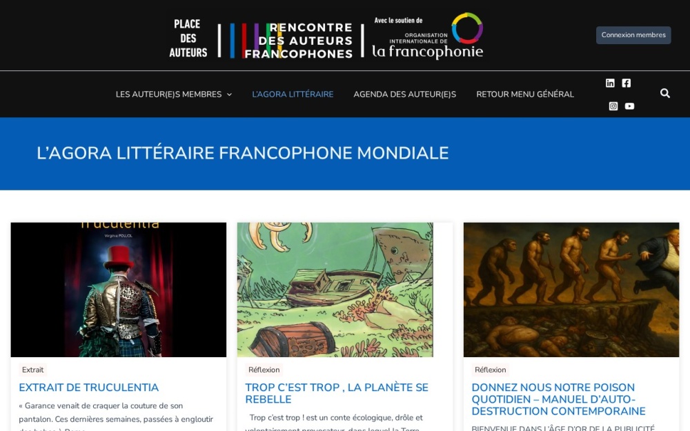 Capture du site Place des Auteurs Francophones